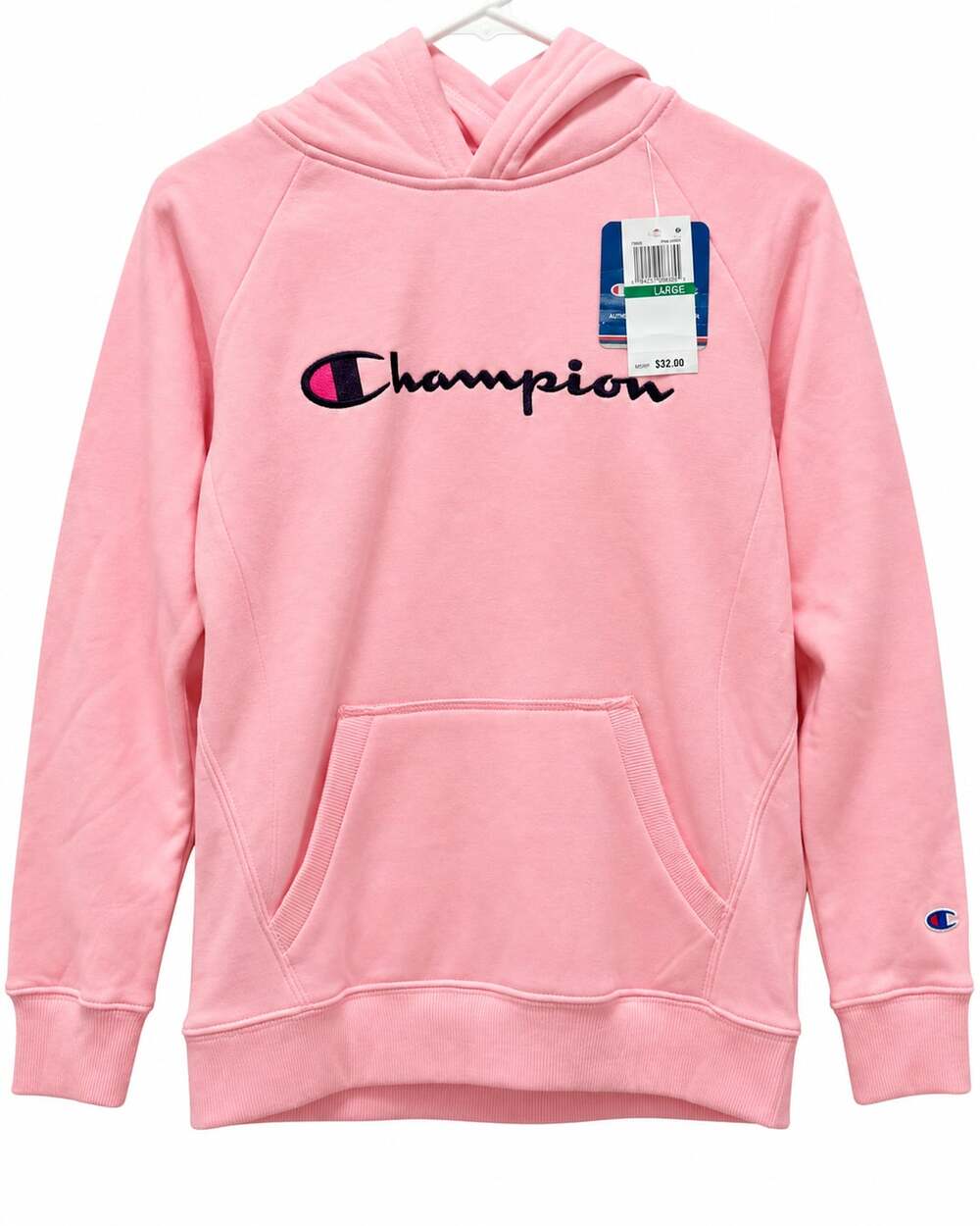 NWT Champion Girls Large Pink Candy Hoodie Embroidered Logo Macy’s